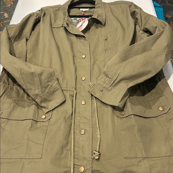 Hayden Embroidered Utility Jacket olive green Size 2x Cinch waist Snap Closure - Picture 5 of 8